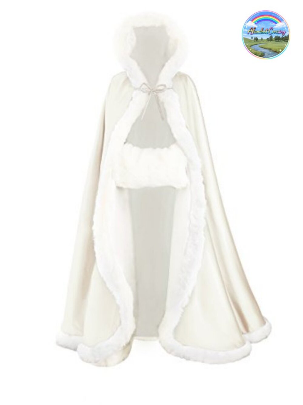 Reversible Hooded Wedding Cape Cloak with Fur Trim & Hand Muff